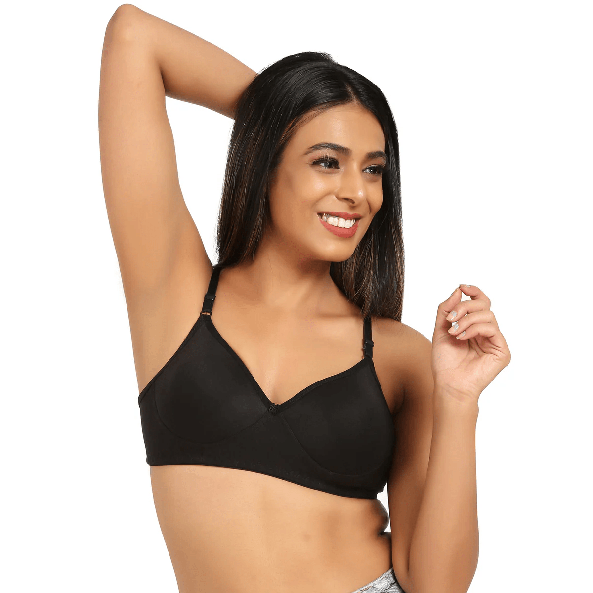 Cotton Lycra Lightly Padded Bra - Midnight Black - Image 4
