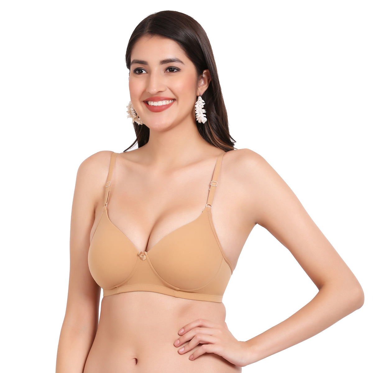 Cotton Lycra Lightly Padded Bra - Nude Skin Beige - Image 5