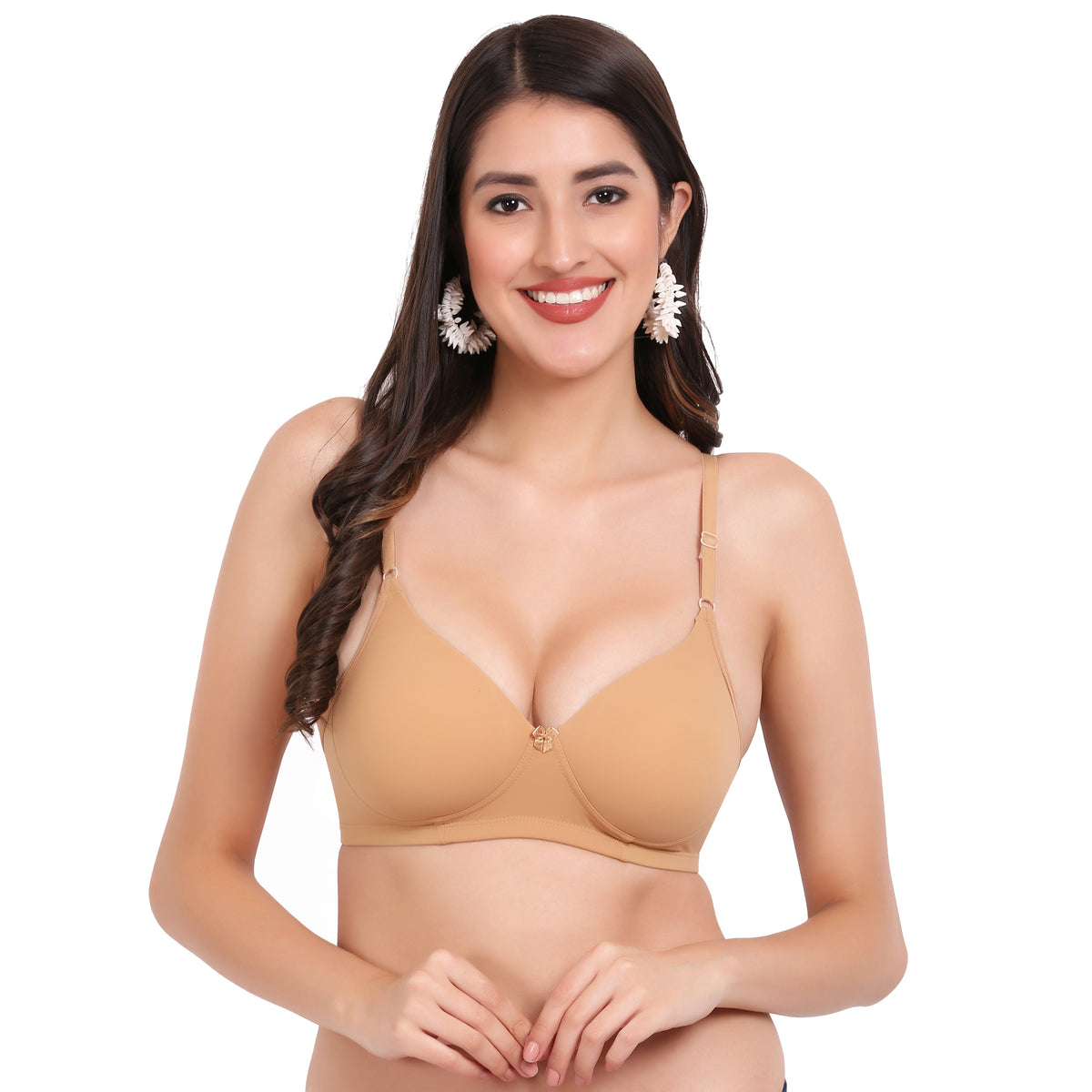Cotton Lycra Lightly Padded Bra - Nude Skin Beige - Image 1