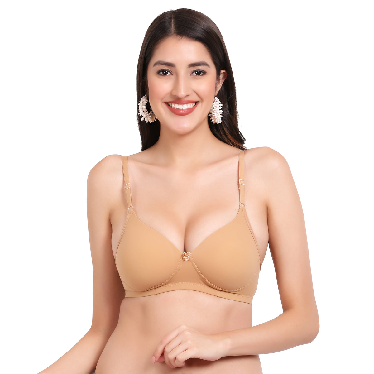 Cotton Lycra Lightly Padded Bra - Nude Skin Beige - Image 6